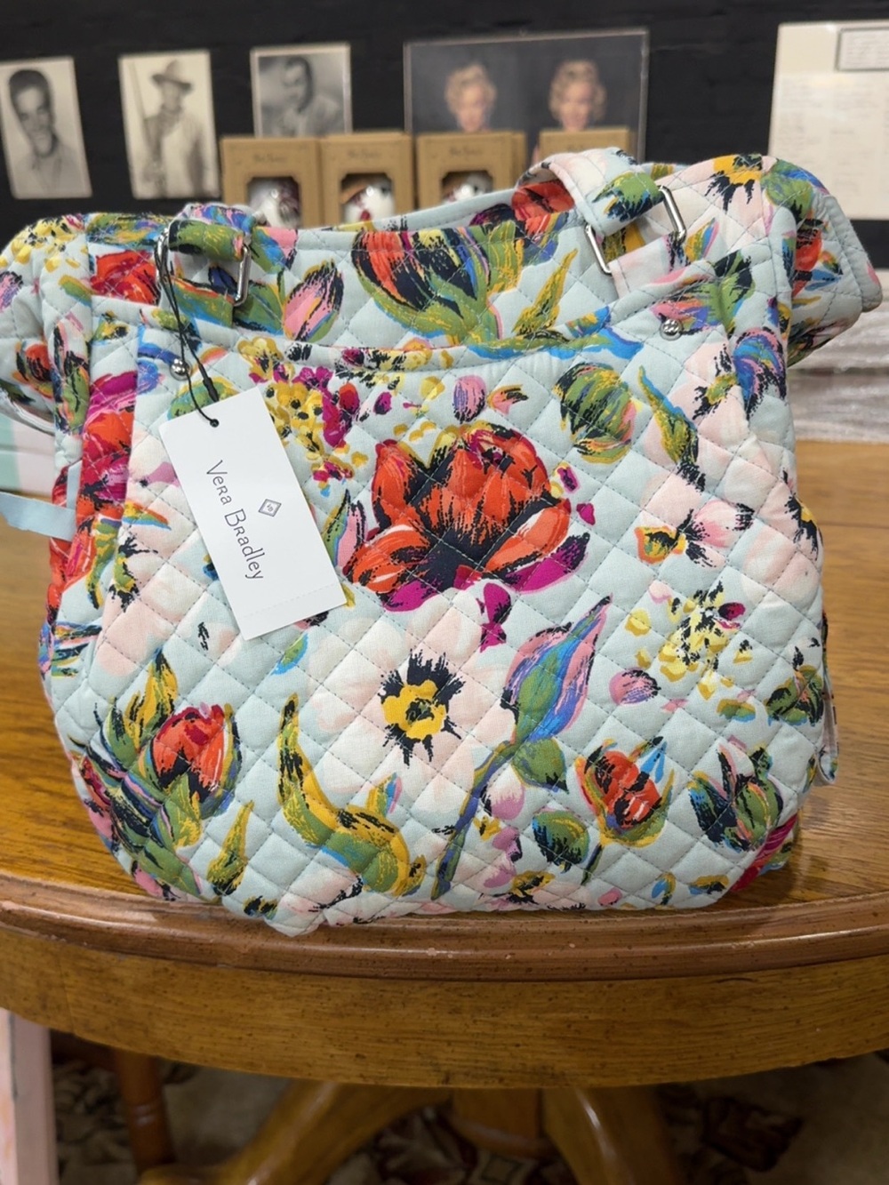 Vera Bradley Quilted Floral Shoulder Bag - Light Blue with Multicolor Blooms